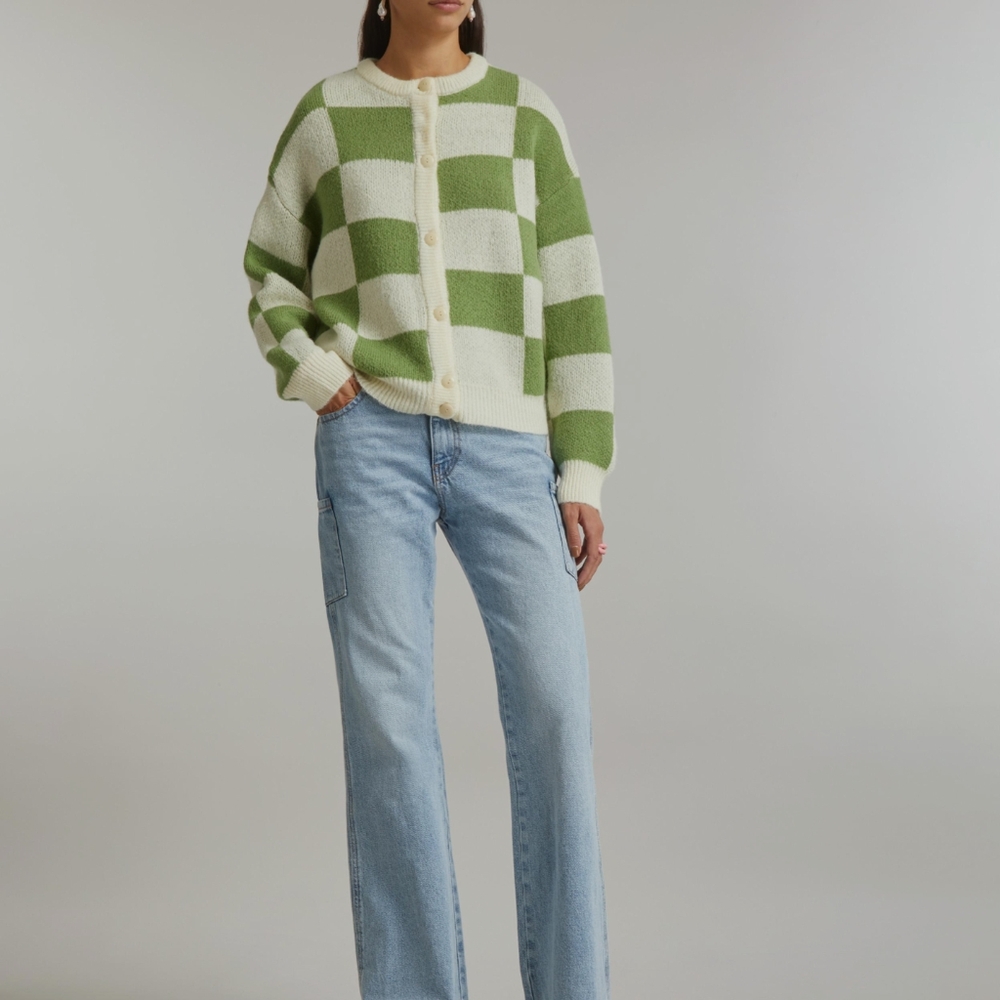 Lisa Says Gah Ivory Leaf check Lauda cardigan size XL/2X